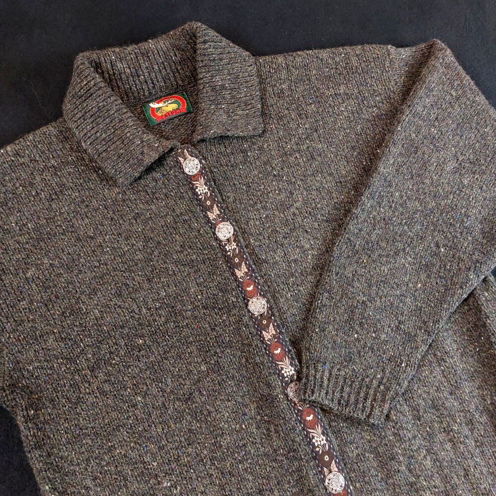 ALPS Fine Womens Cardigan Button Up Sweater Wool Blend Women L Green Made in USA